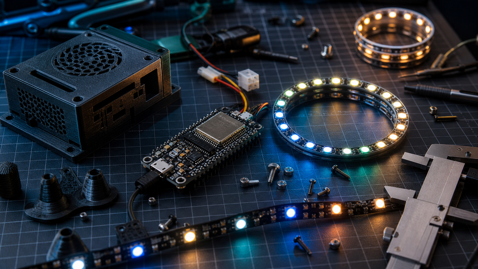 Светодиодные модули, ESP32-контроллер и 3D-печатный корпус